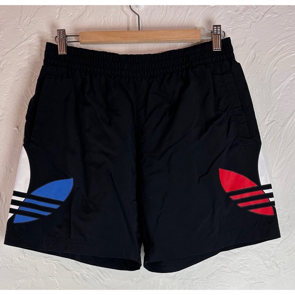 Adidas Originals Black Primegreen Tricolor Trefoil Swim Shorts Big Logo Medium - Picture 3 of 8